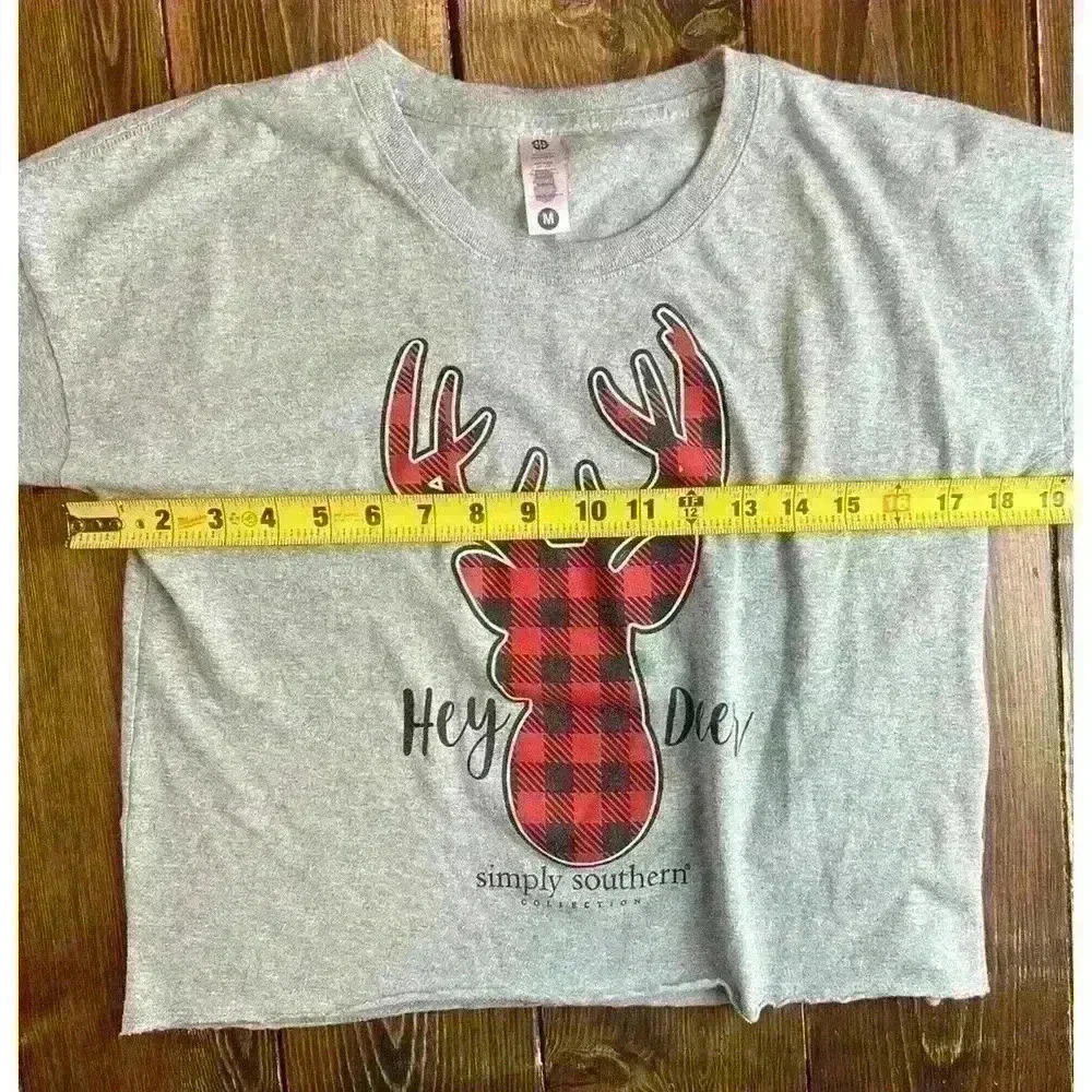 Simply Southern Hey Deer Long Sleeve Crop Top Medium Buffalo Plaid - Picture 4 of 7